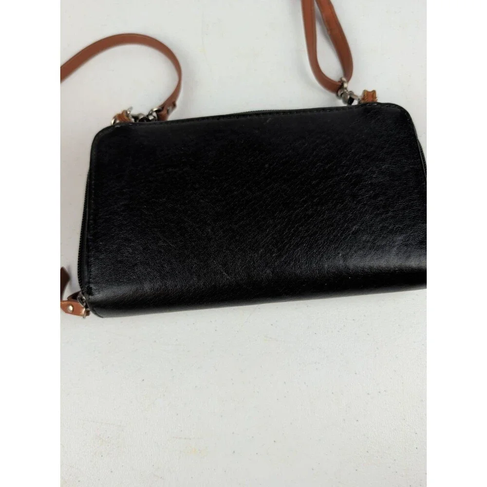 The Sak Iris Crossbody Black Leather Crossbody Wallet Wristlet Bag Brown